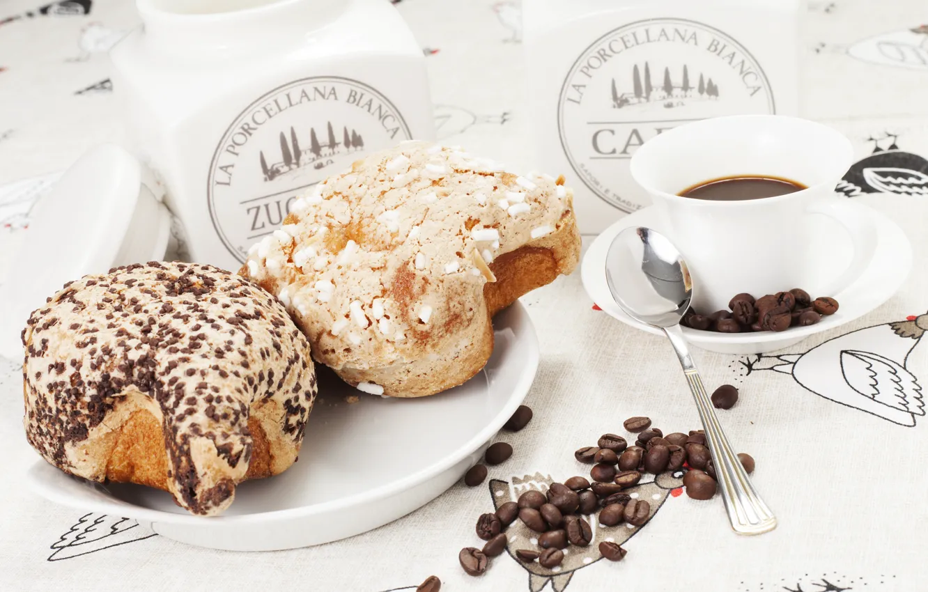 Photo wallpaper coffee, coffee beans, buns