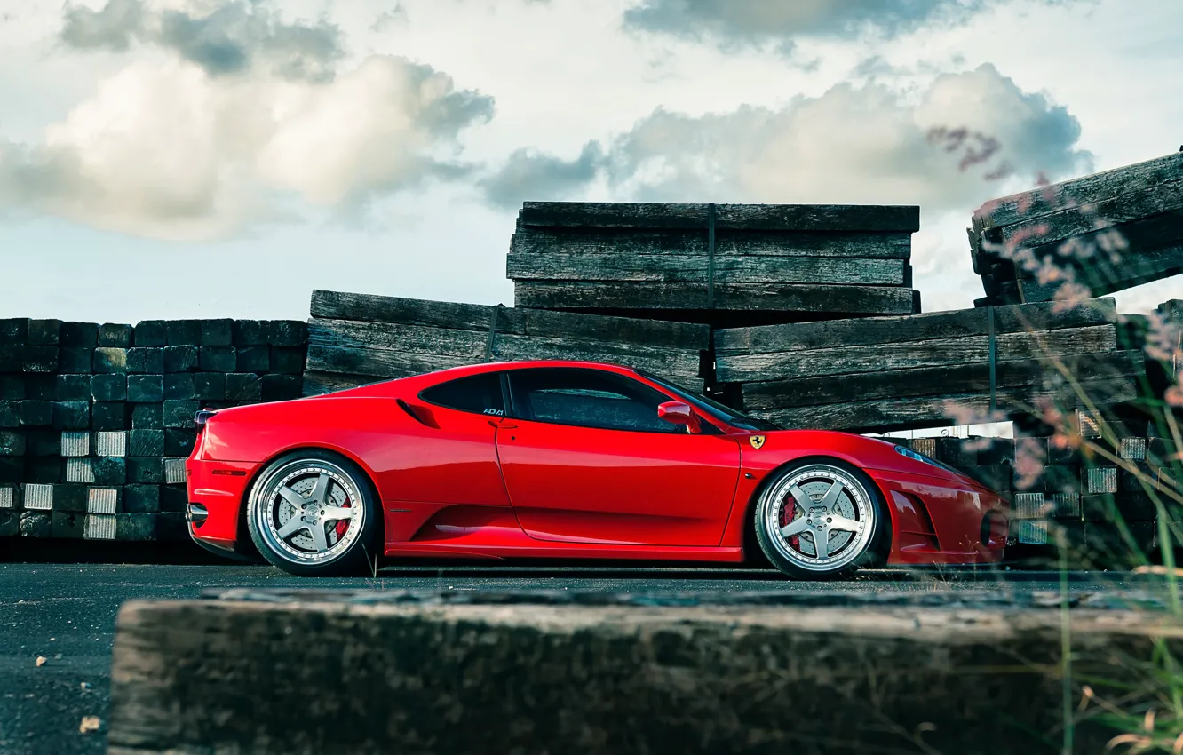 Photo wallpaper the sky, clouds, red, Board, profile, red, wheels, ferrari