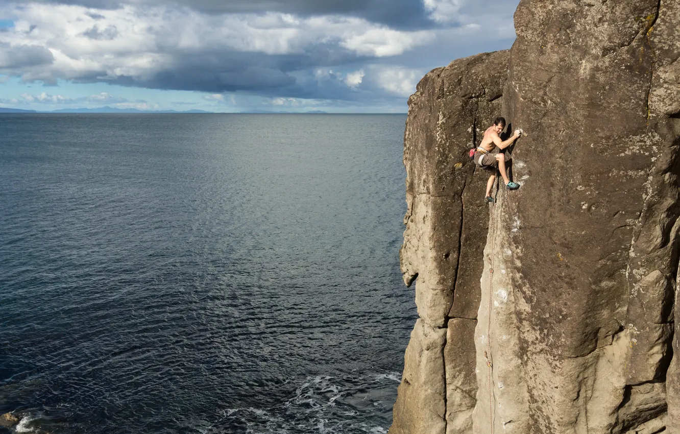 Photo wallpaper sea, rock, New Zealand, extreme, climber, New Zealand, North island, North Island