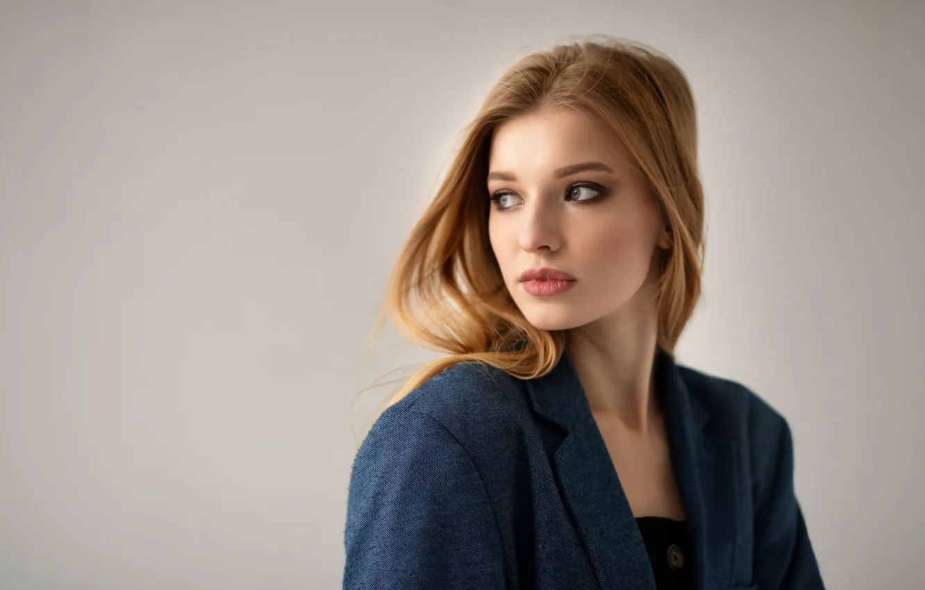 Photo wallpaper look, girl, portrait, makeup, blonde, jacket, Darius Wallenstein, Darius Wallenstein