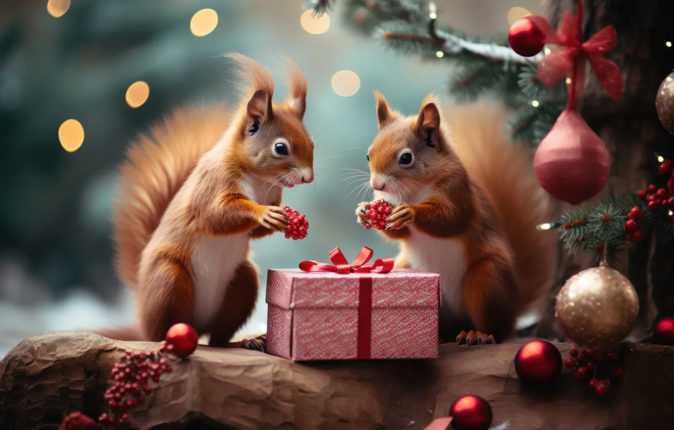 Photo wallpaper winter, snow, box, gift, toy, new year, protein, Christmas