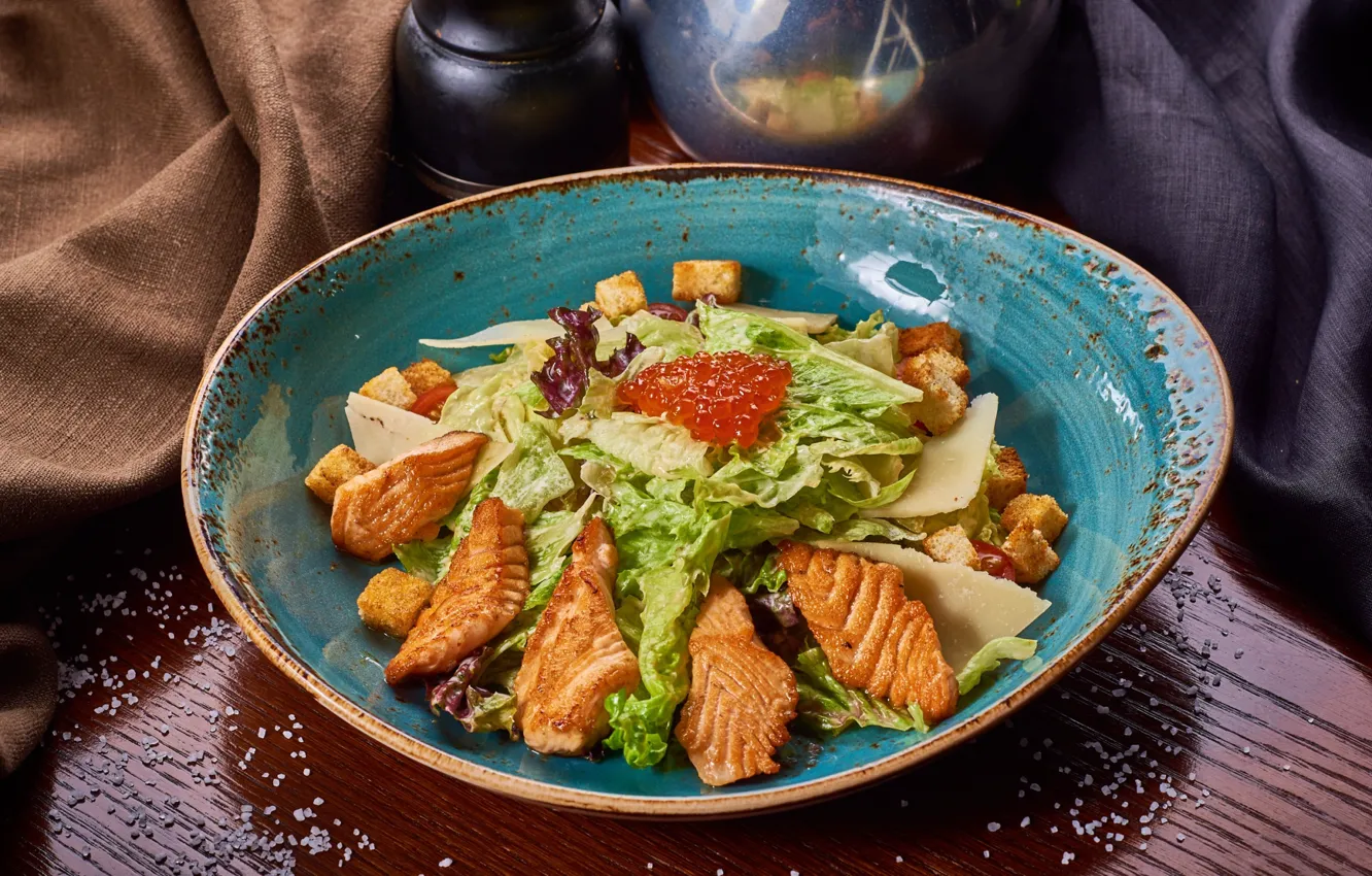 Photo wallpaper caviar, salad, salmon