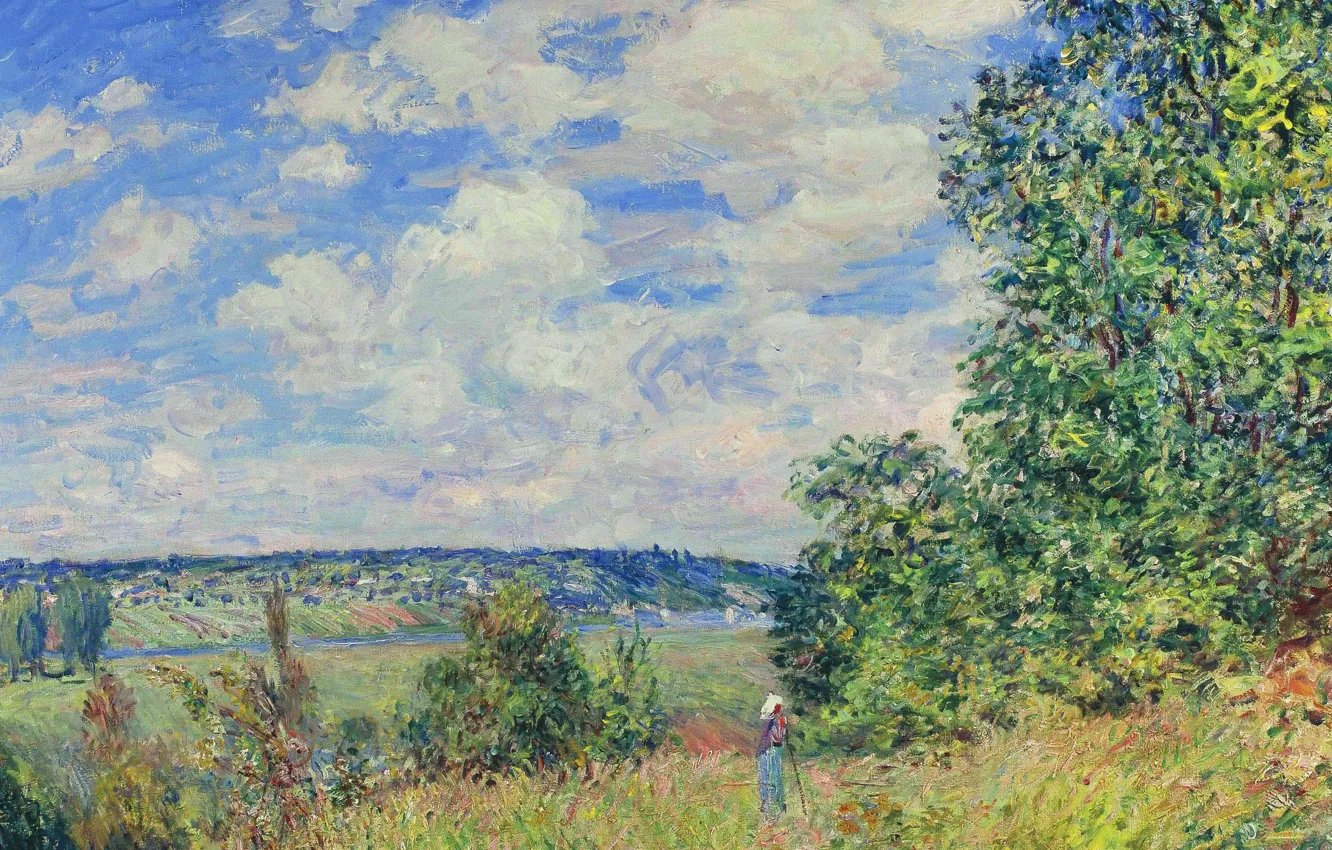 Photo wallpaper landscape, picture, Alfred Sisley, Alfred Sisley, Hay June Day