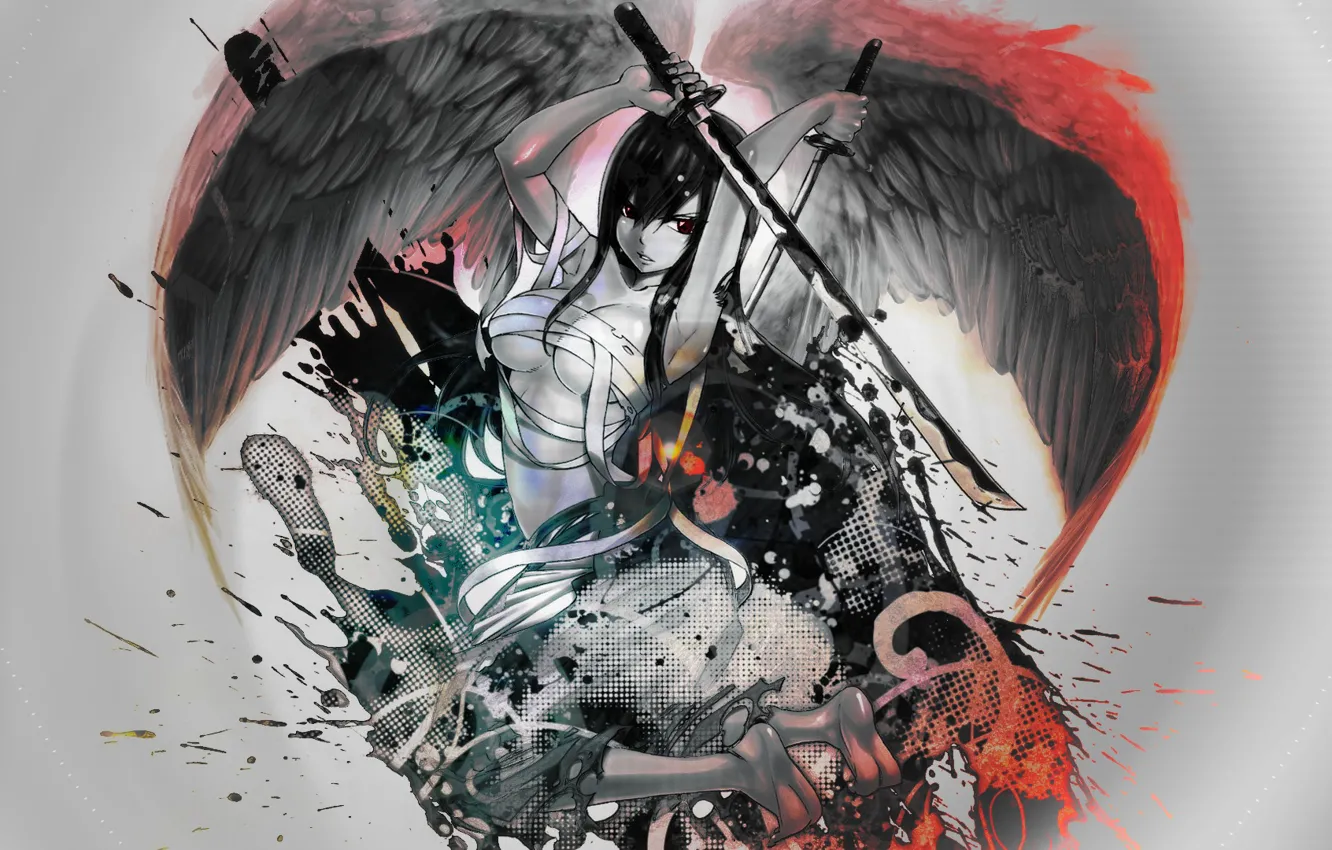 Photo wallpaper weapons, wings, angel, anime, battle, girl