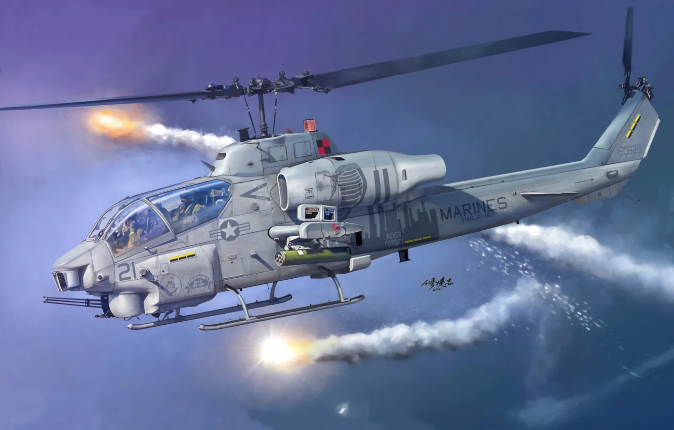 Photo wallpaper USA, attack helicopter, US NAVY, US Marine Corps, US Marines, Attack Helicopter AH-1W Super Cobra