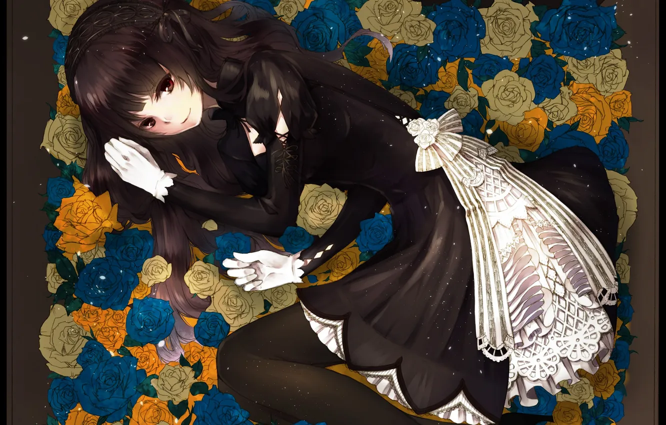 Photo wallpaper girl, flowers, smile, box, anime, art, vocaloid, natuiro