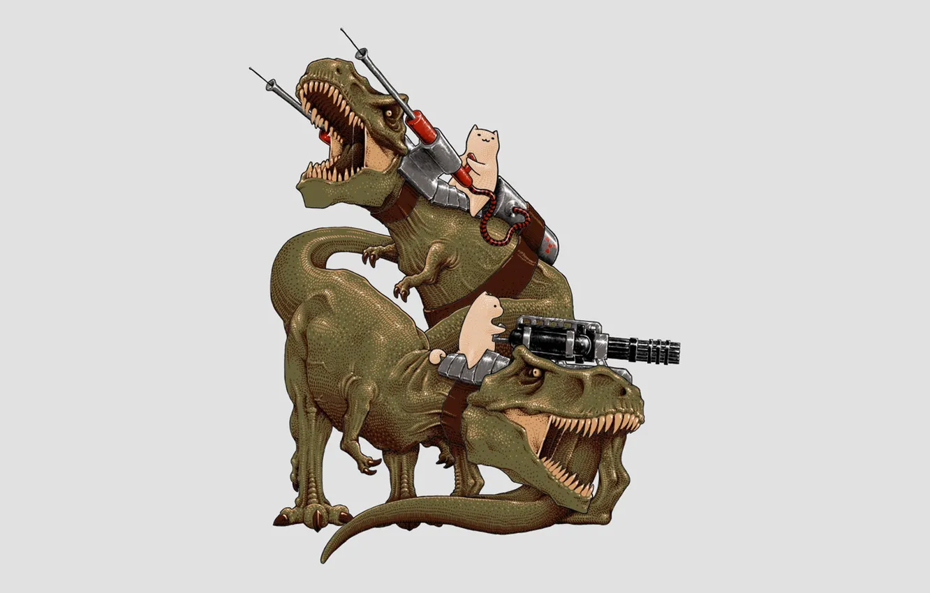 Photo wallpaper cat, dinosaur, gun