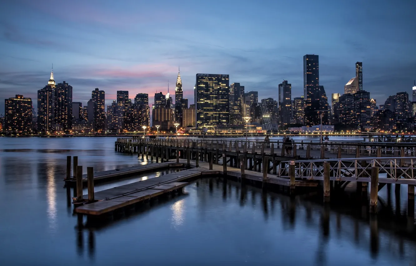 Photo wallpaper night, city, the city, New York, Gantry Park