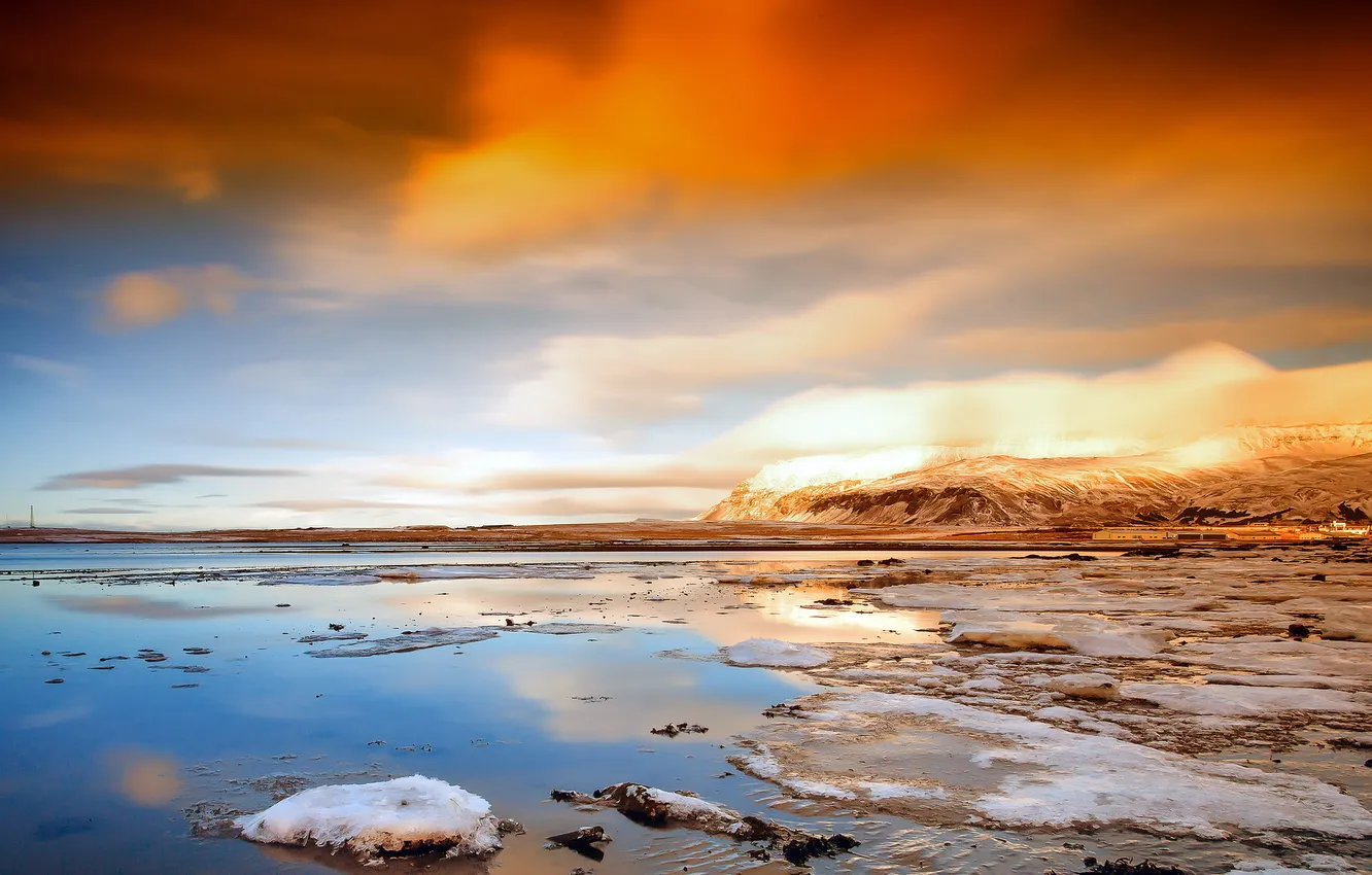 Photo wallpaper landscape, mountains, lake