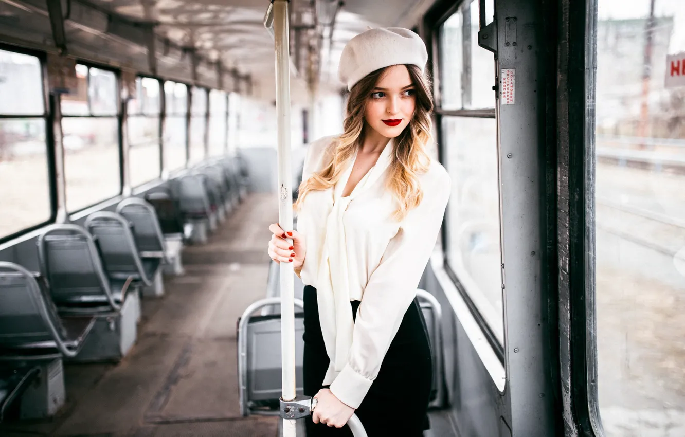 Photo wallpaper look, pose, smile, Girl, tram, Danil Gorkov, Christina Pleshakova