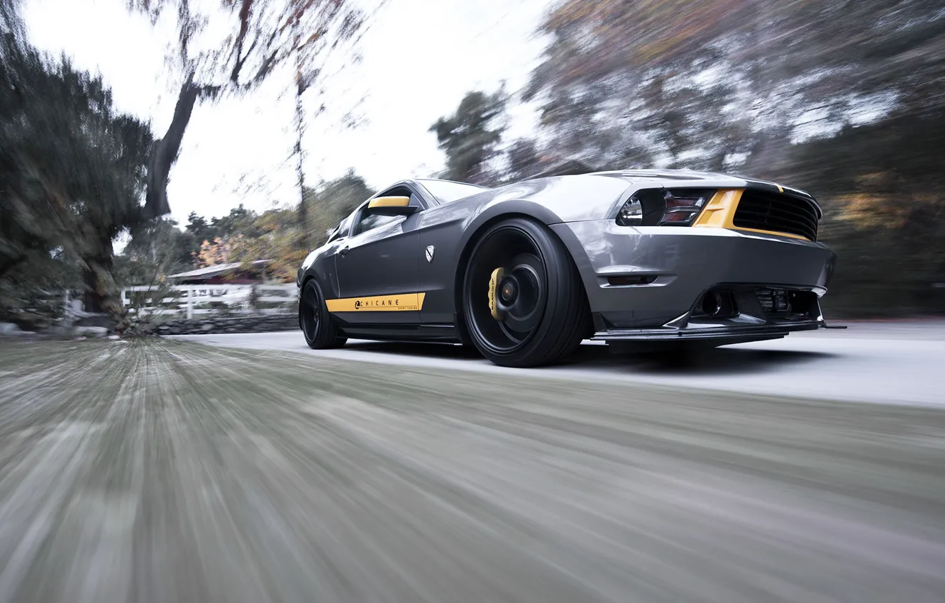 Photo wallpaper speed, Mustang, Ford, Mustang, silver, muscle car, Ford, the front part