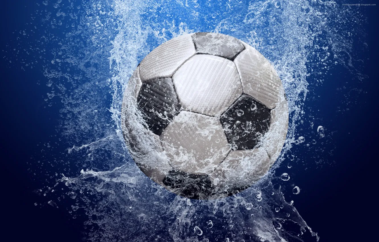 Photo wallpaper water, drops, squirt, football, the ball