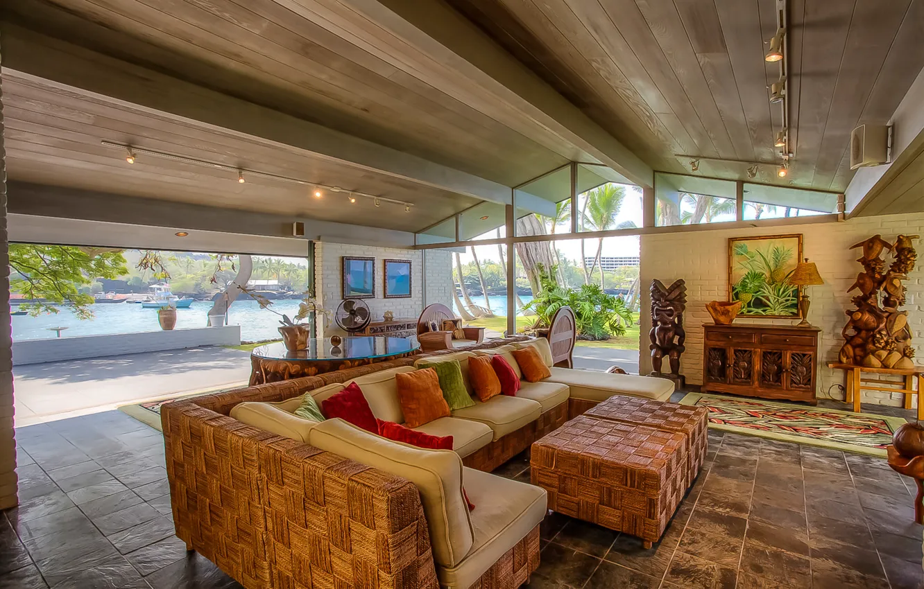 Photo wallpaper pacific ocean, living room, home, luxury, hawaii, boat