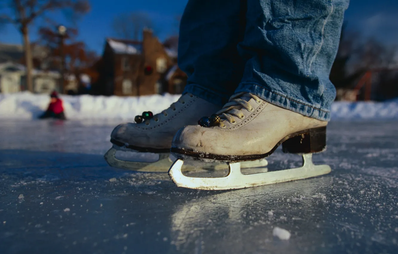 Photo wallpaper winter, jeans, rink, skates