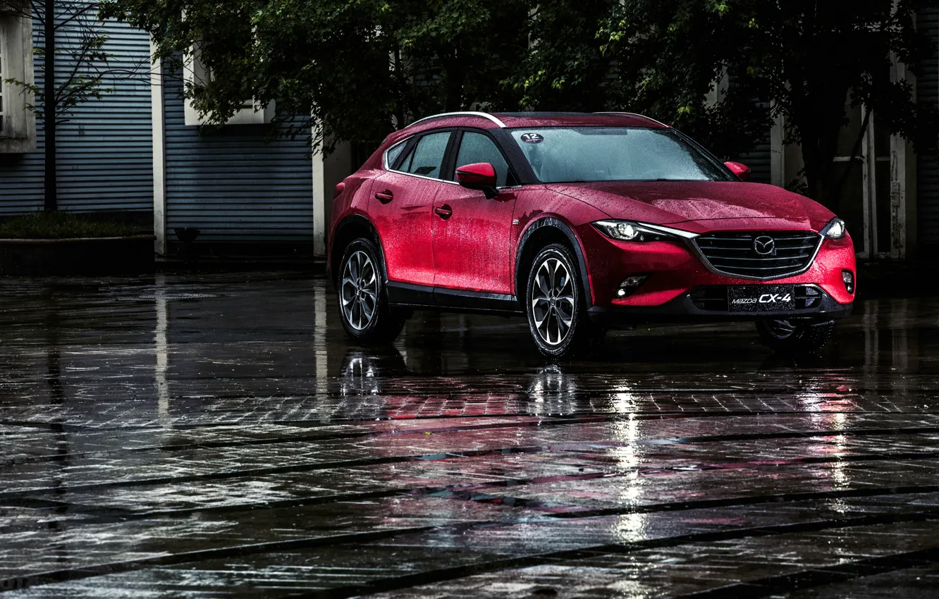 Photo wallpaper road, rain, Mazda, Rain, Mazda, crossover, Burgundy, CX-4