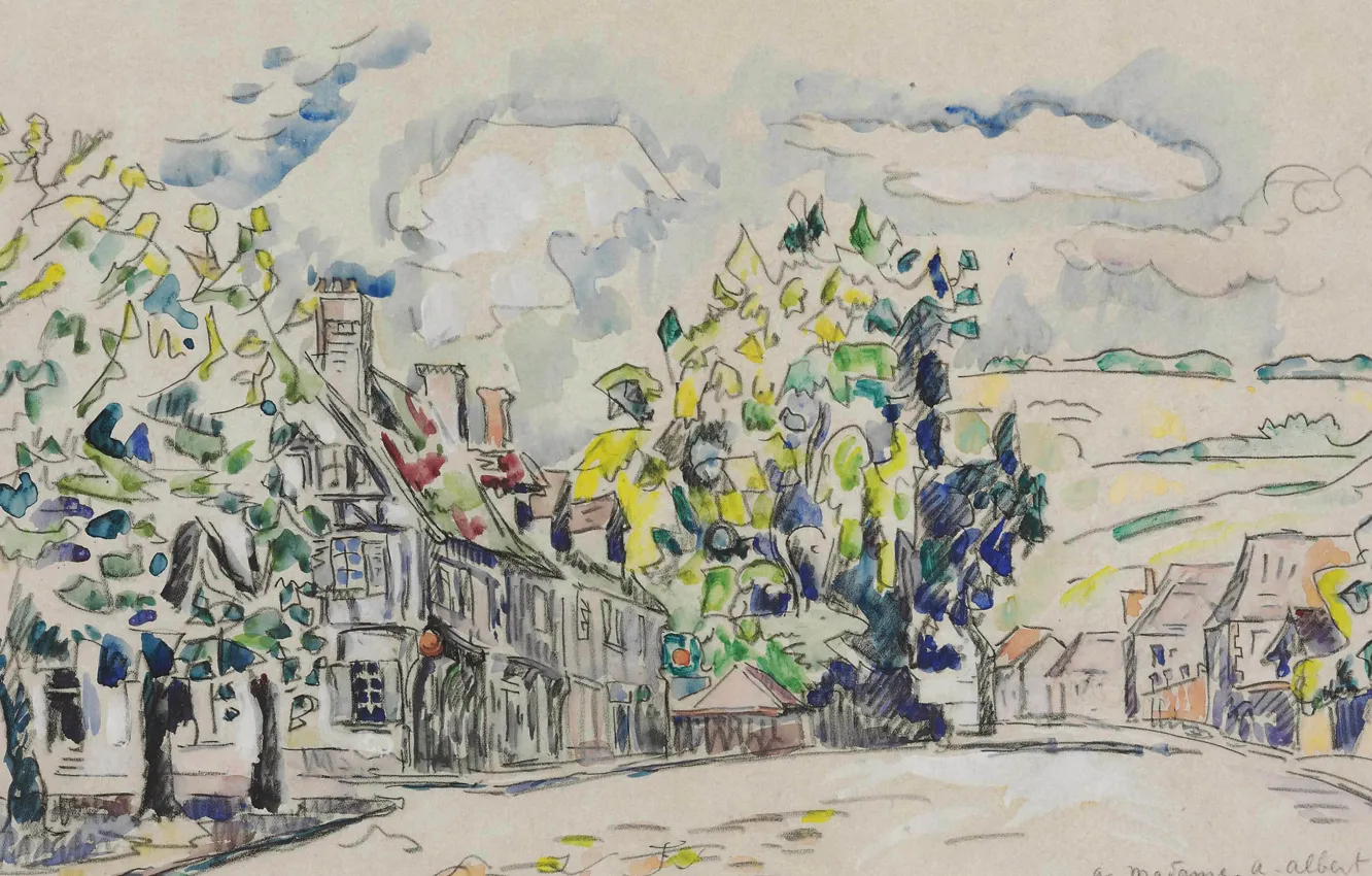 Photo wallpaper the city, street, figure, home, watercolor, Paul Signac, Small Les Andelys