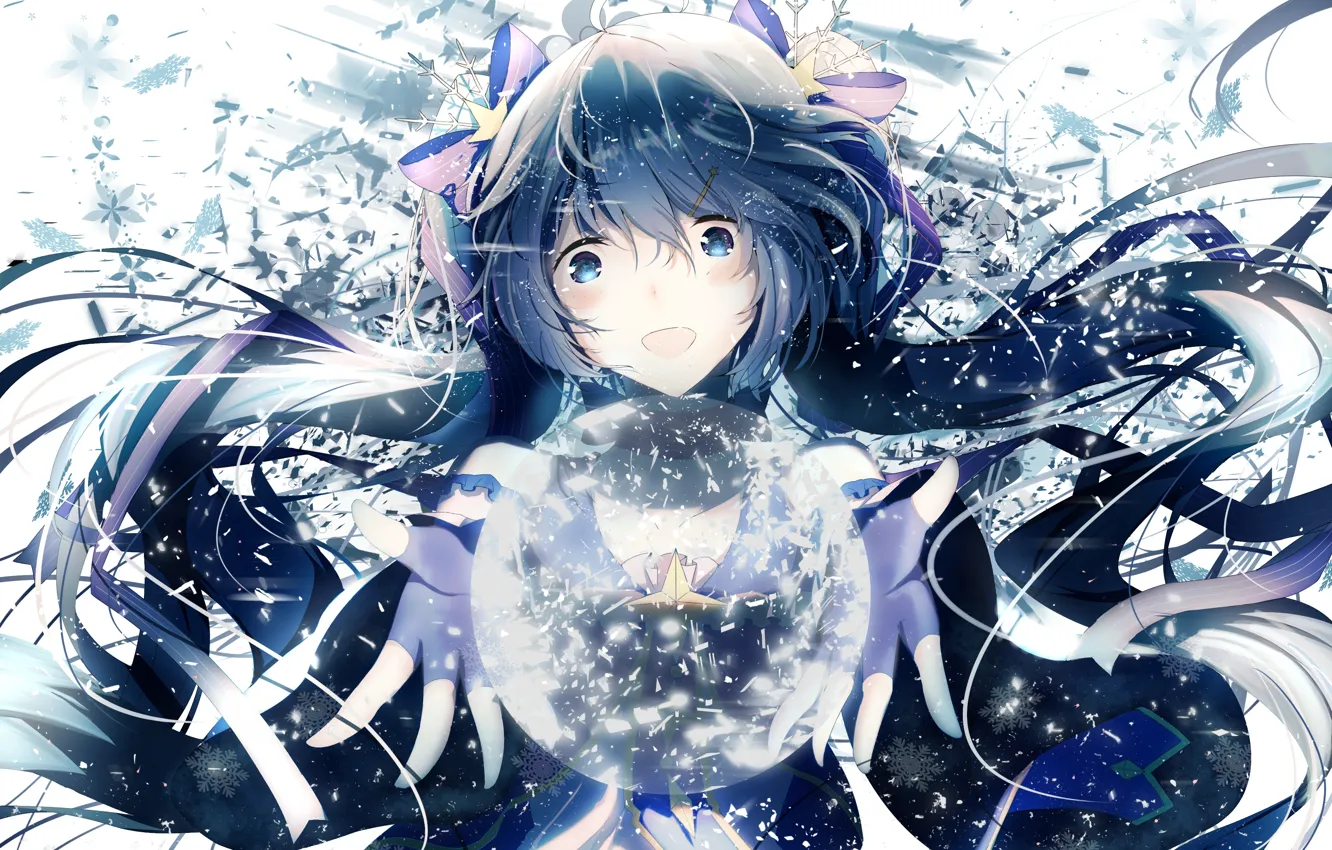 Photo wallpaper girl, snow, snowflakes, magic, ball, anime, art, vocaloid