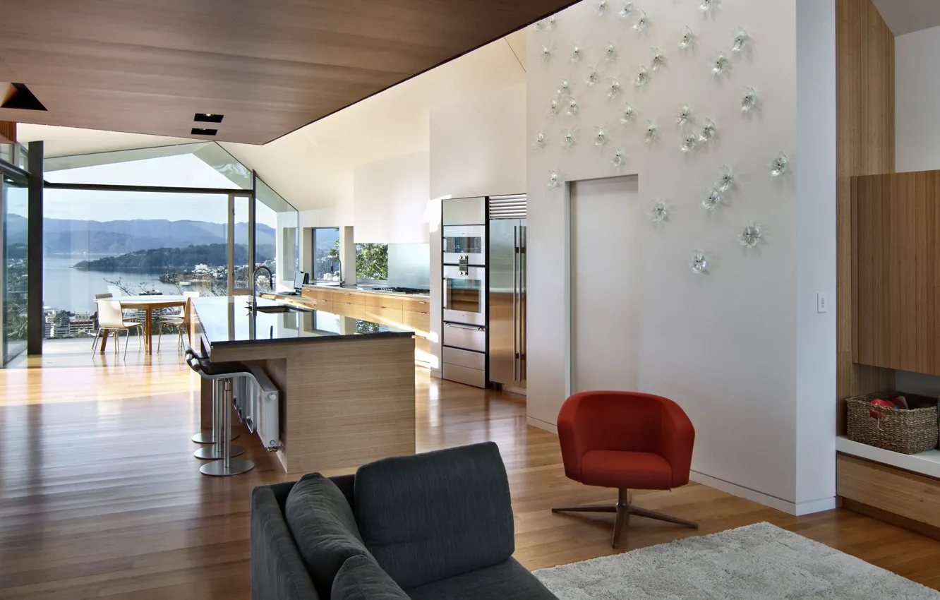 Photo wallpaper design, style, interior, New Zealand, kitchen, New Zealand, living room, dining room