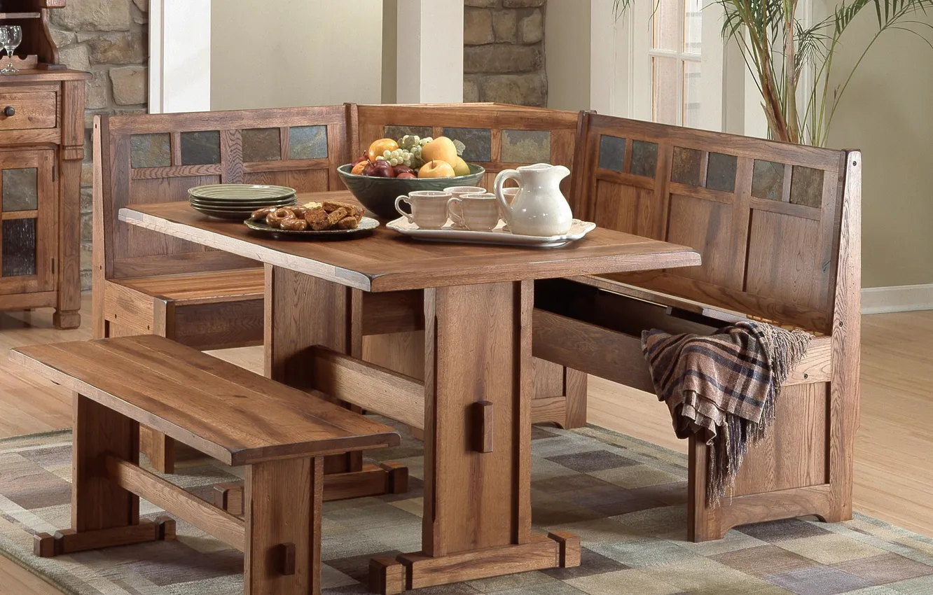 Photo wallpaper vintage, furniture, dining room, oak table