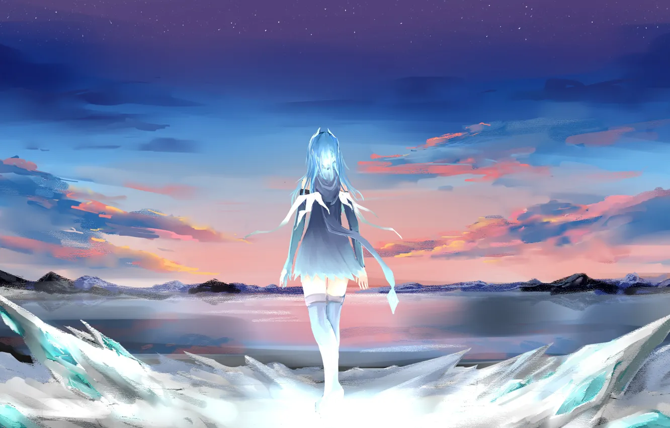 Photo wallpaper the sky, girl, clouds, sunset, anime, art