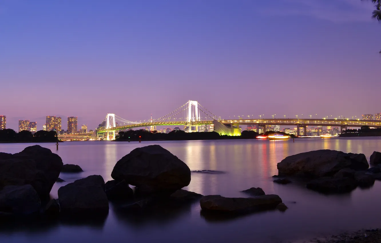 Photo wallpaper bridge, lights, the evening, Japan, Tokyo