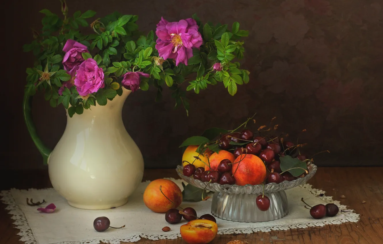 Photo wallpaper briar, still life, apricot, cherry