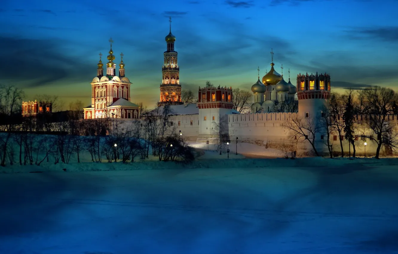 Photo wallpaper light, moscow, cold, monastery, novodevichy