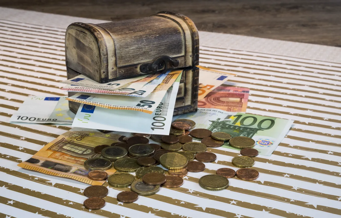 Photo wallpaper money, Euro, chest