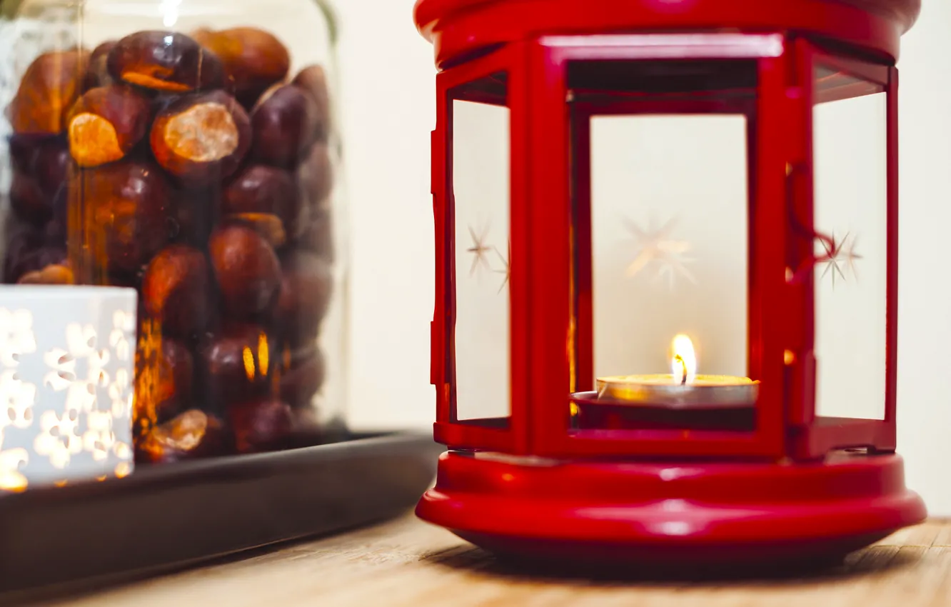 Photo wallpaper red, candle, flashlight, Bank, chestnuts, ikea