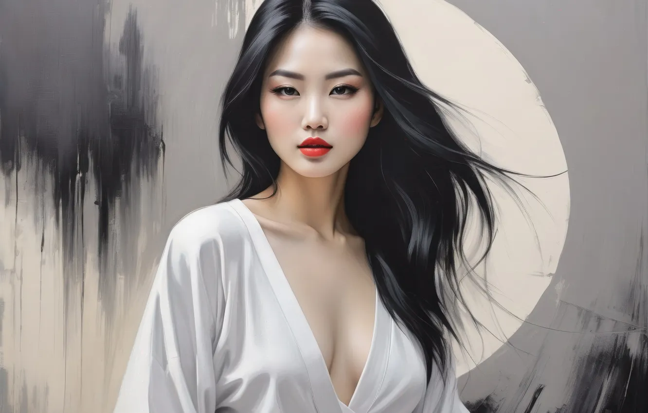 Photo wallpaper look, girl, circles, pose, portrait, divorce, brunette, Asian