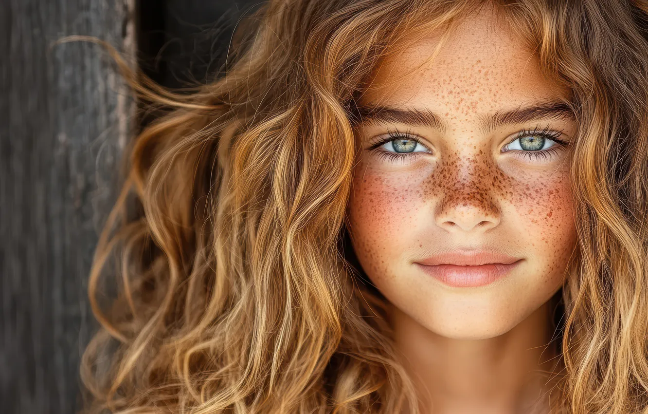 Photo wallpaper girl, smile, portrait, girl, freckles, grey eyes, Rus, teen