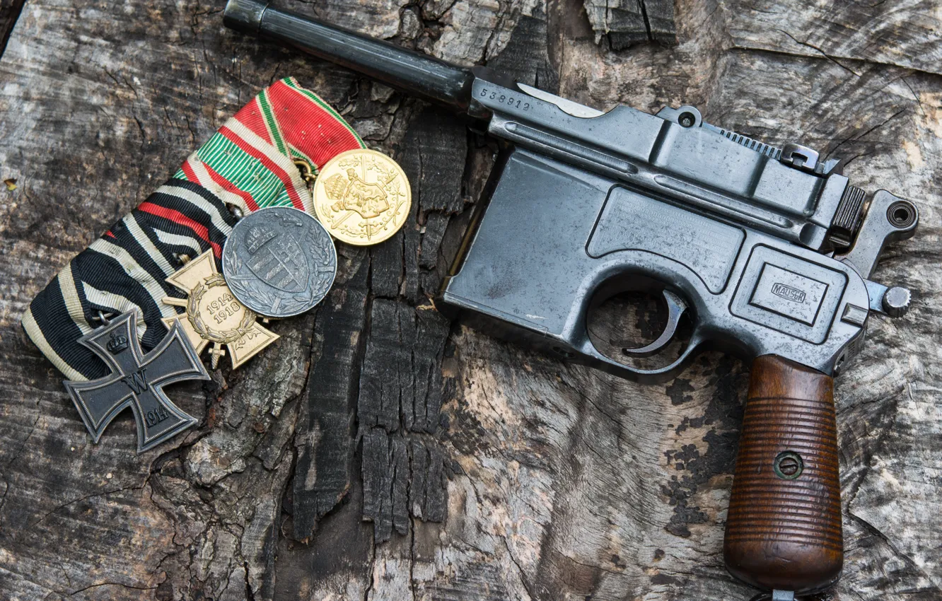 Photo wallpaper gun, German, Mauser C96, Self-loading, Iron cross, Military awards, The German Empire