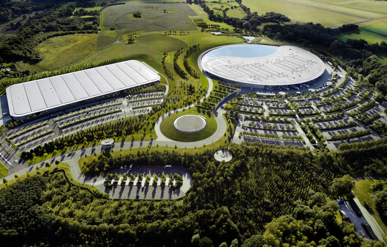 Photo wallpaper world, McLaren, England, office, aerial view, Surrey, Modern architecture