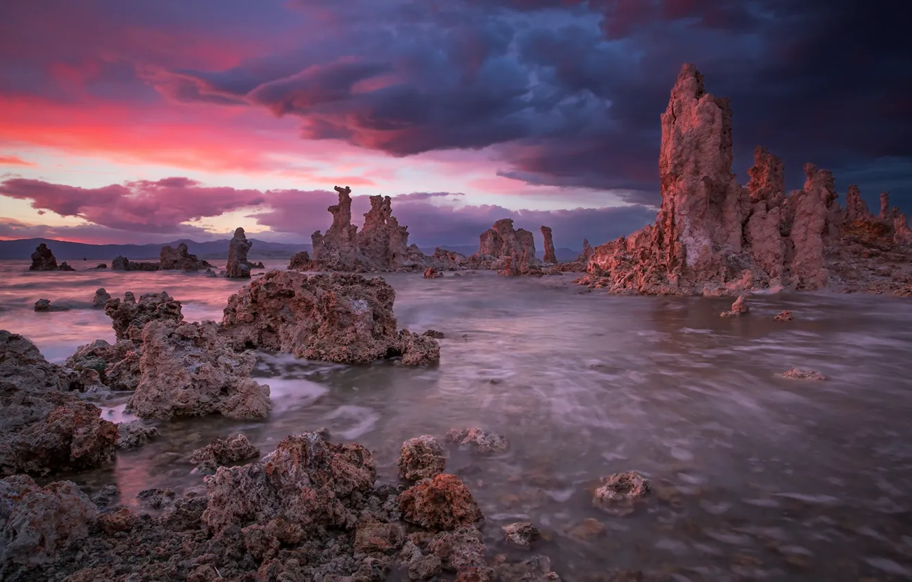 Photo wallpaper sea, landscape, night, rocks