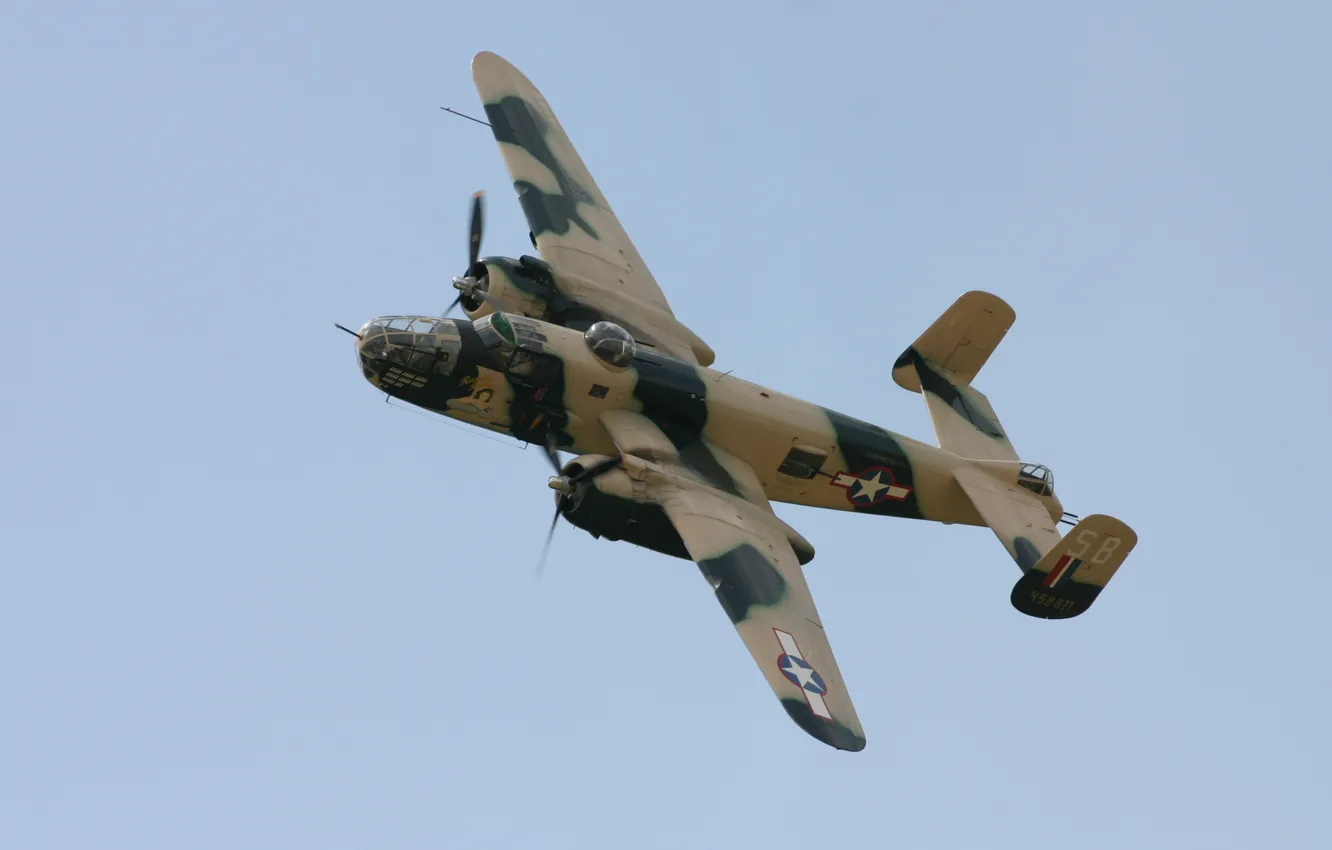 Photo wallpaper flight, bomber, American, North American, twin-engine, average, Mitchell, B-25