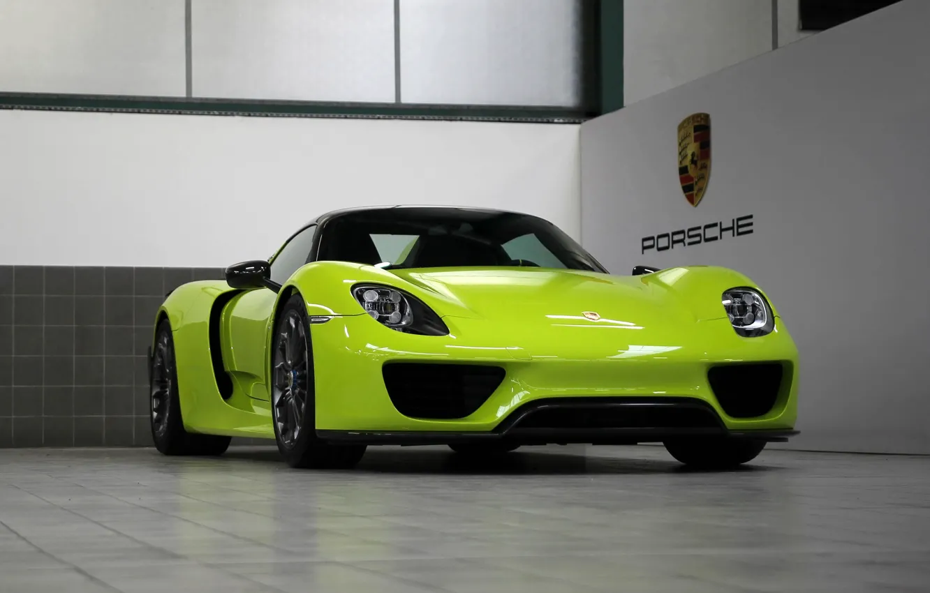 Photo wallpaper green, porsche, 918, hybrid, spyder