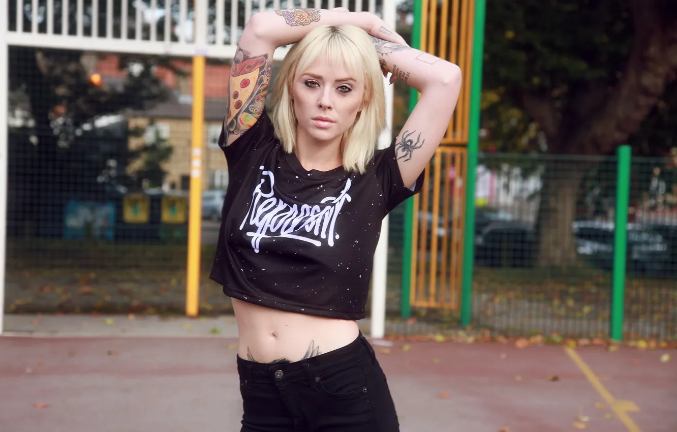 Photo wallpaper girl, woman, model, tattoo, blonde, tattoos, female, Alysha Nett