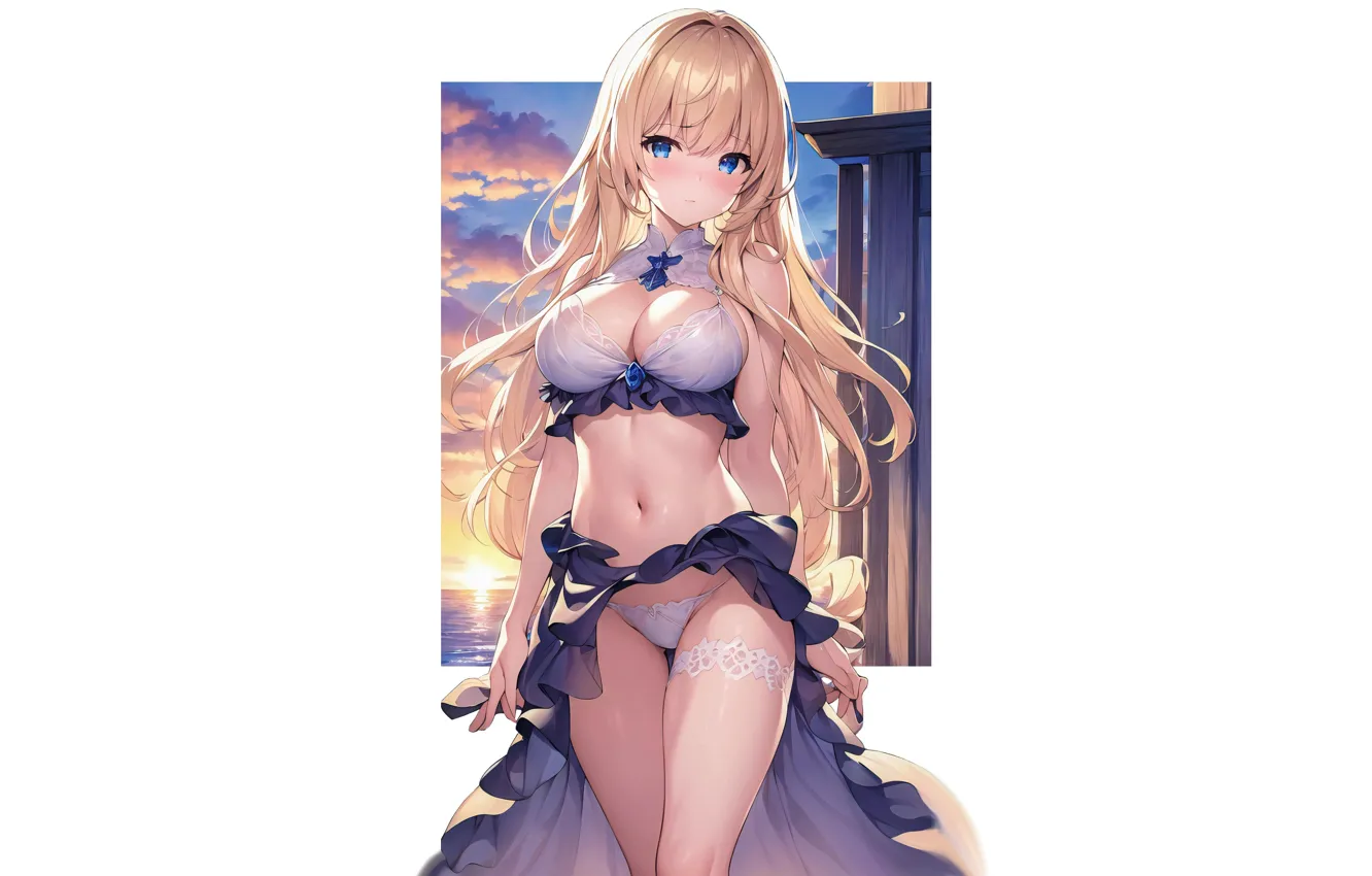 Photo wallpaper girl, hot, panties, dress, boobs, sunset, anime, beautiful