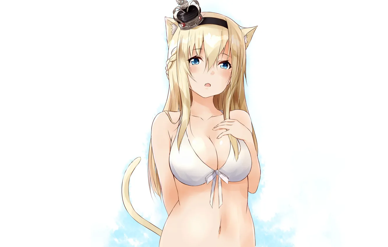 Photo wallpaper girl, sexy, cleavage, long hair, boobs, animal ears, anime, blue eyes