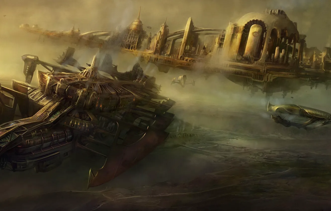 Photo wallpaper the city, transport, ship, art, steampunk, Steampunk