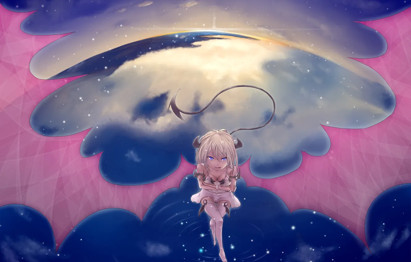 Photo wallpaper look, girl, space, magic, the demon, grin, art, platinumruin