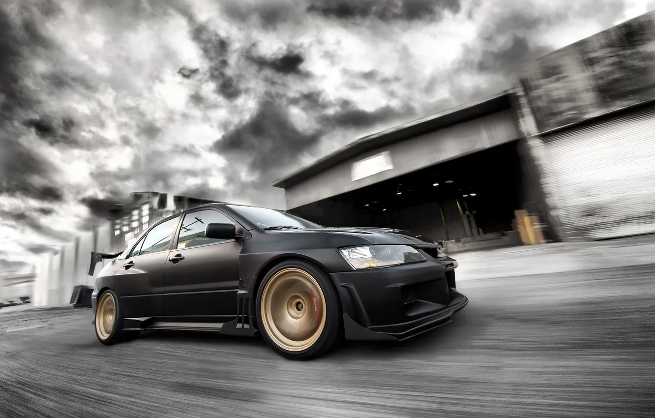 Photo wallpaper black, tuning, speed, Mitsubishi, Lancer, Lancer, Mitsubishi, evolution