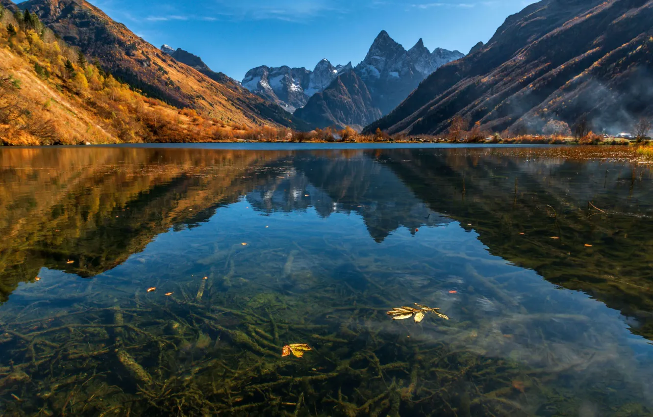 Photo wallpaper landscape, mountains, nature, lake, Dombay, Gonachhira Gorge, Valery Odintsov
