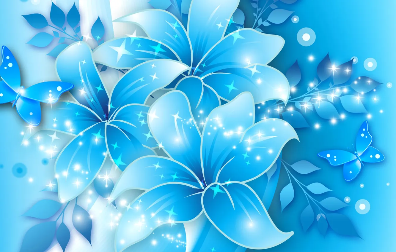 Photo wallpaper flower, leaves, collage, butterfly, vector