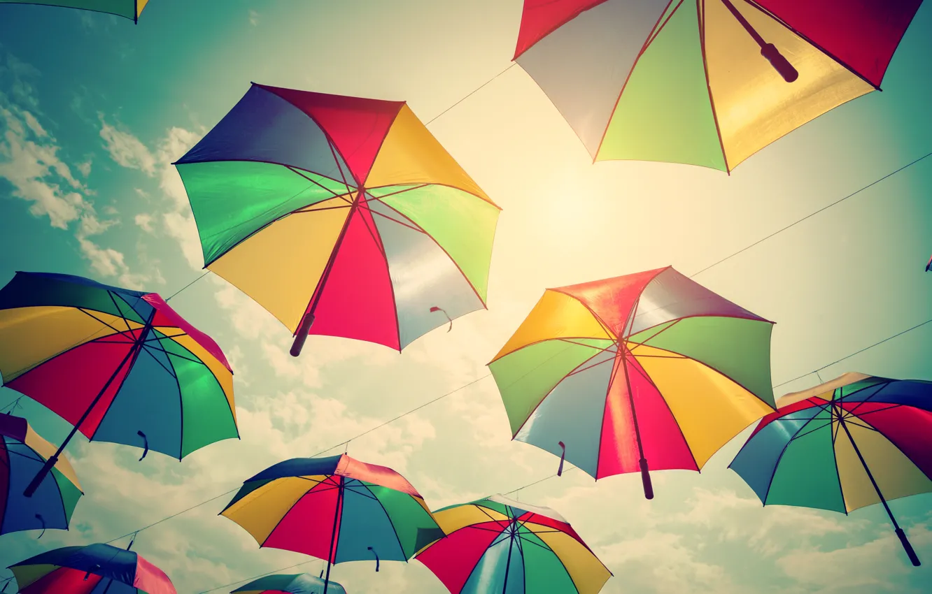 Photo wallpaper summer, the sky, colors, umbrella, colorful, umbrellas, rainbow, summer