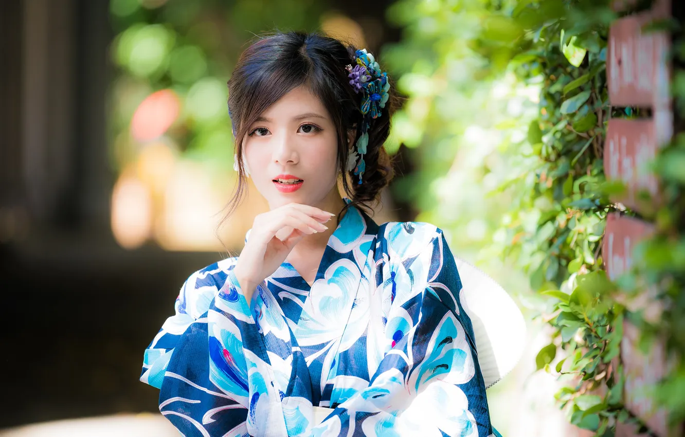 Photo wallpaper look, the sun, pose, model, portrait, hands, makeup, dress