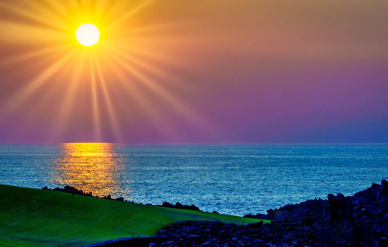 Photo wallpaper sea, the sun, rays