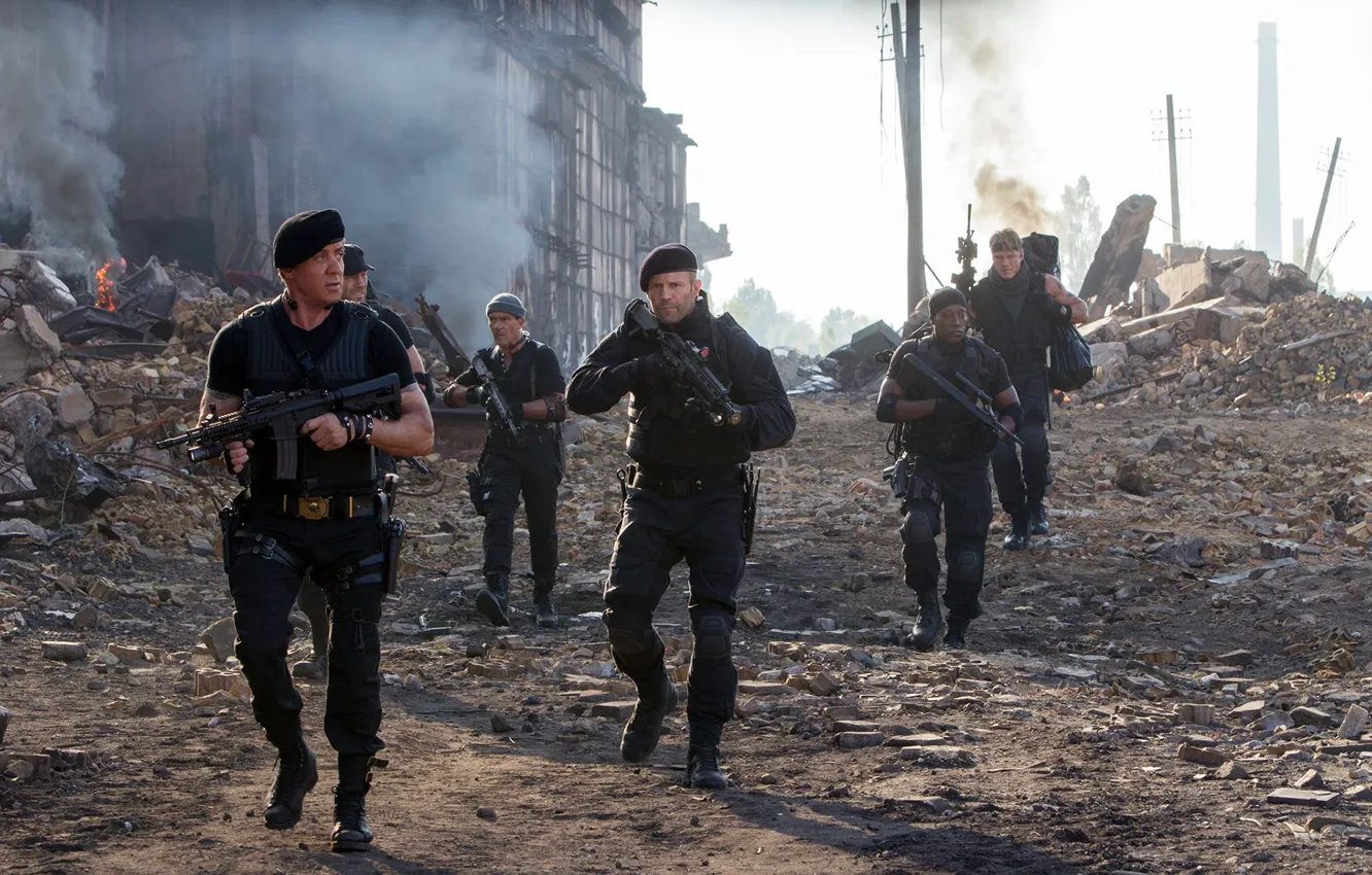 Photo wallpaper Sylvester Stallone, Antonio Banderas, Jason Statham, Dolph Lundgren, The Expendables 3, The expendables 3