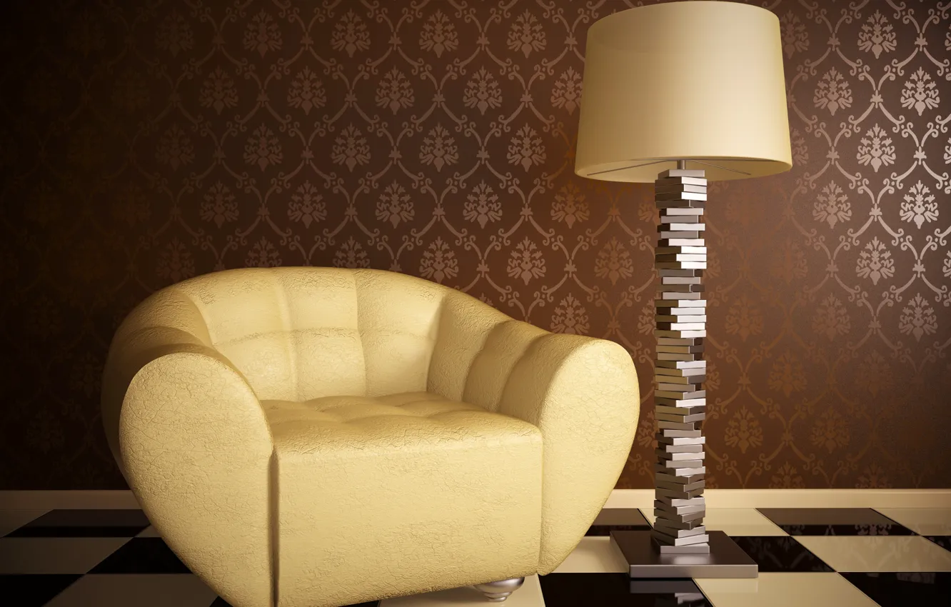 Photo wallpaper yellow, armchair, Sofa, pedestal table