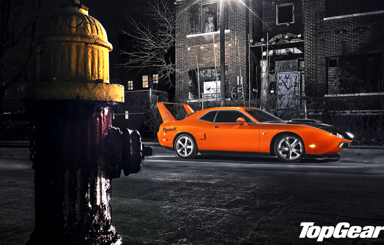 Photo wallpaper night, orange, street, tuning, lantern, Top Gear, Dodge, Challenger